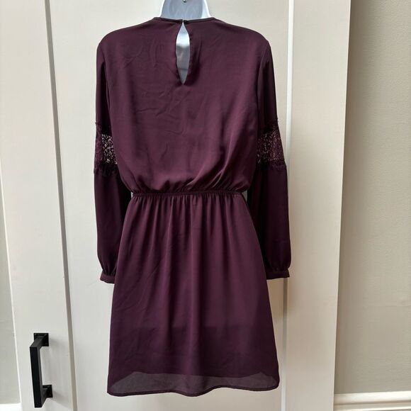Express long sleeve w lace purple cinch waist dress woman’s size S - Picture 3 of 10